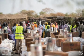 Waiting in line for food rations in Yida camp.