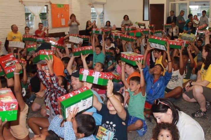 Children in Uruguay receiving OCC Shoeboxes in 2015. (Photo credit: Frieda Wiebe)