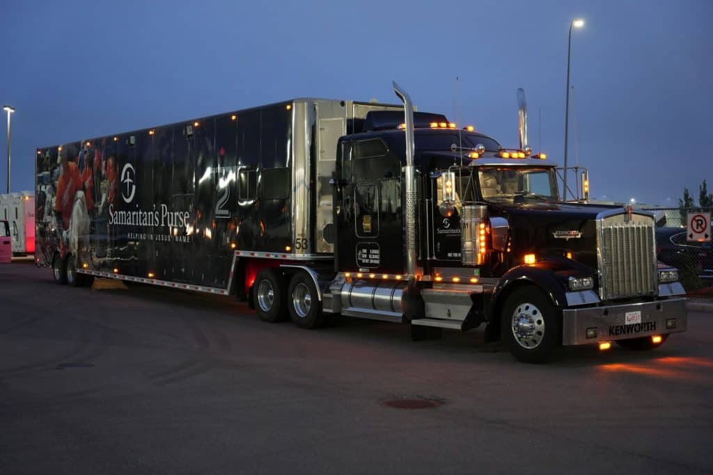 Samaritan’s Purse Disaster Relief Unit tractor trailers, outfitted with clean-up equipment and safety supplies for use by volunteers, are on their way to help wildfire victims in British Columbia.