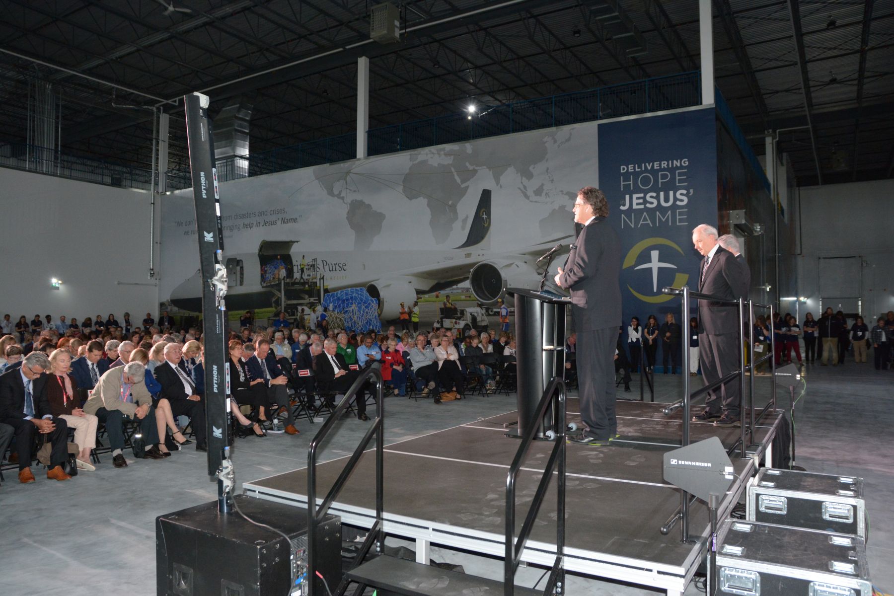 Calgary pastors Wayne Smele from Centre Street Church and Ray Matheson from First Alliance Church, along with the Alberta provincial court judge Darrell Riemer, prayed for the warehouse during the June 7 dedication ceremony.