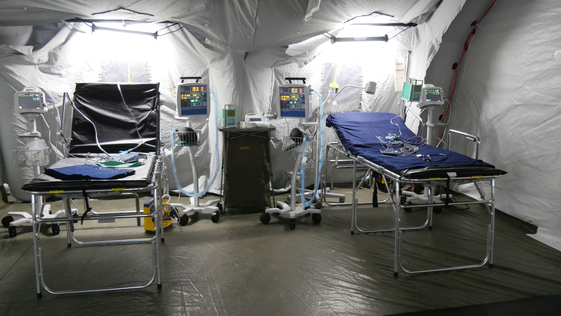 At maximum capacity, the emergency field hospital staff can treat more than 100 patients, perform 15 to 25 surgeries daily, and function as a full hospital.