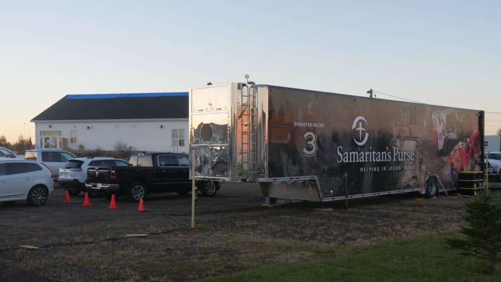 Samaritan’s Purse teams arrived in P.E.I. immediately after the September storm. Cornerstone Baptist Church (background) in Stratford, P.E.I. has faithfully served as home base.