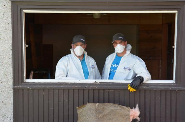 Shaw employees Karl Bohn and Jay Ingham traveled from Castlegar to help Grand Forks flood victims.